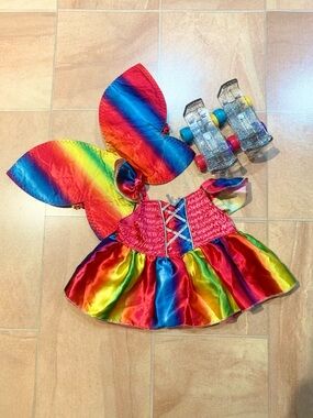Build-A-Bear Rainbow Fairy Satin Dress, Wings, & Glitter Roller Skates Outfit